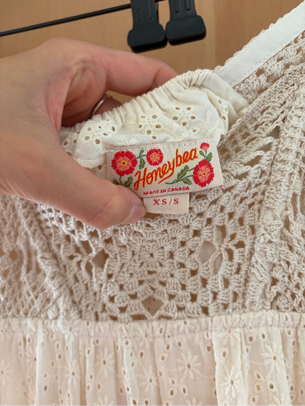 Honeybea xs/s Cream Eyelet Crochet Yoke Maxi Dress EUC - Picture 4 of 4